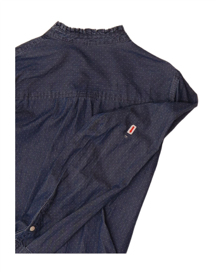 RIFLE Womens Ruffle Front Shirt UK 14 Medium Blue Spotted Vintage Rifle and Second-Hand Rifle from Messina Hembry 