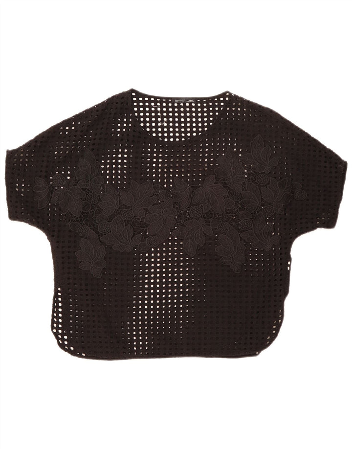 Bluză Zara Femei See Through Top UK 14 Medium Black Floral