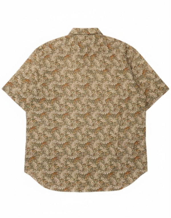 Cămașă vintage cu mânecă scurtă pentru bărbați Mărimea 44 17 1/2 XL Verde bumbac floral