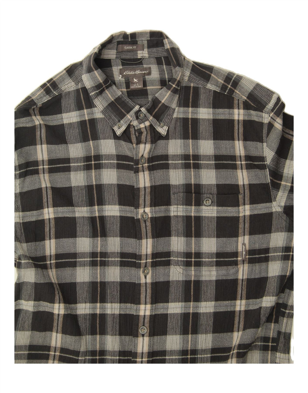 EDDIE BAUER Mens Classic Fit Flannel Shirt Large Grey Check Cotton Vintage Eddie Bauer and Second-Hand Eddie Bauer from Messina Hembry 