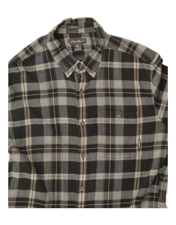EDDIE BAUER Mens Classic Fit Flannel Shirt Large Grey Check Cotton Vintage Eddie Bauer and Second-Hand Eddie Bauer from Messina Hembry 
