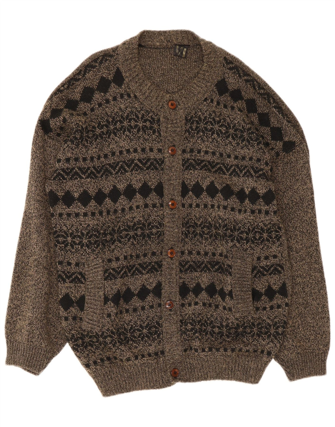 Cardigan Vintage pentru bărbați, mare, gri Fair Isle