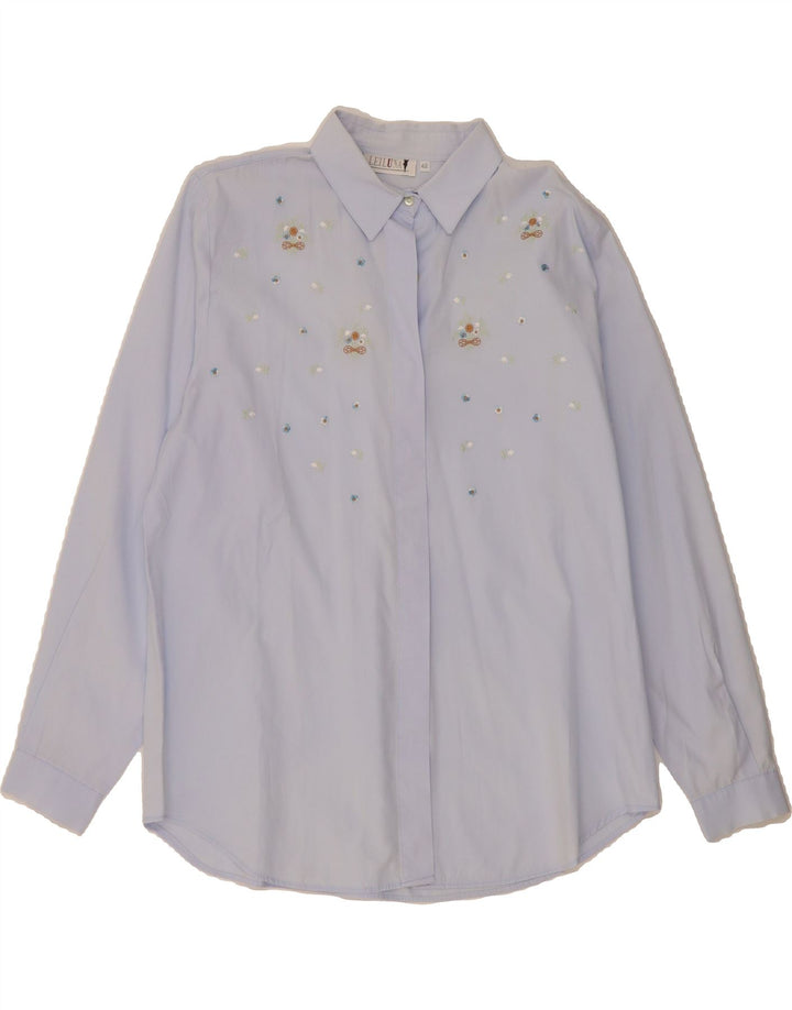 VINTAGE Womens Shirt IT 42 Medium Blue Floral Cotton Vintage Vintage and Second-Hand Vintage from Messina Hembry 