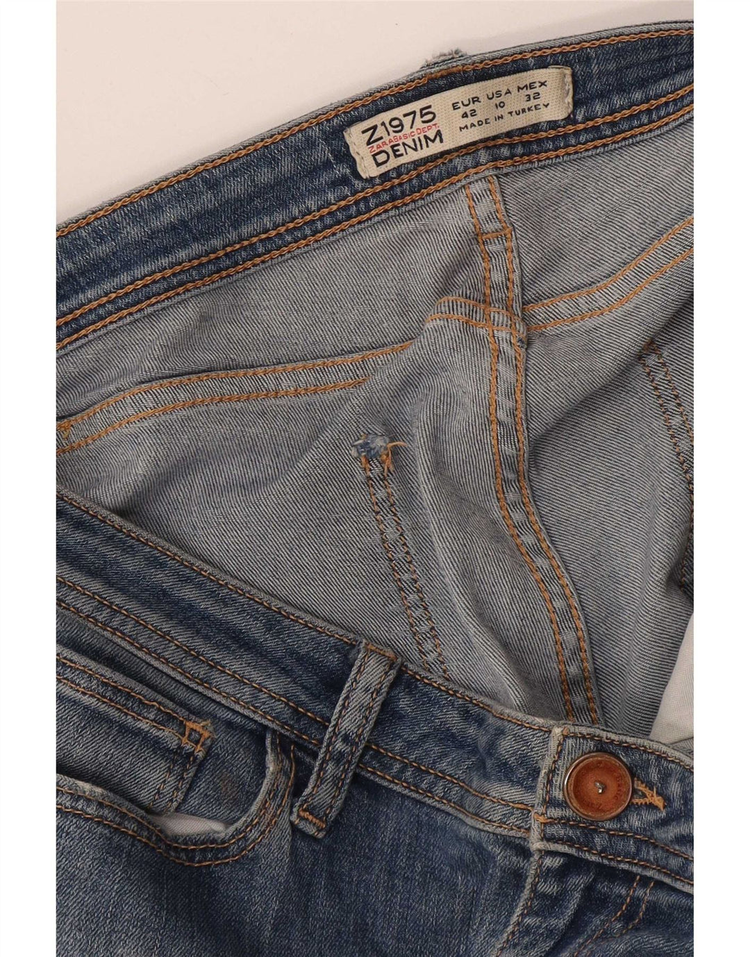 Blugi drepți distressed pentru femei Zara EU 42 Large W32 L26 Blue