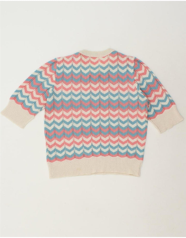 Pulover VINTAGE pentru femei cu gâtul cu barca UK 12 Chevron mediu multicolor