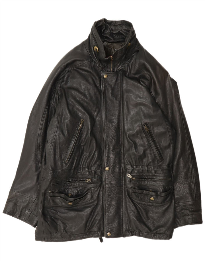 Jachetă de piele pentru bărbați Pierre Cardin UK 42 XL Negru