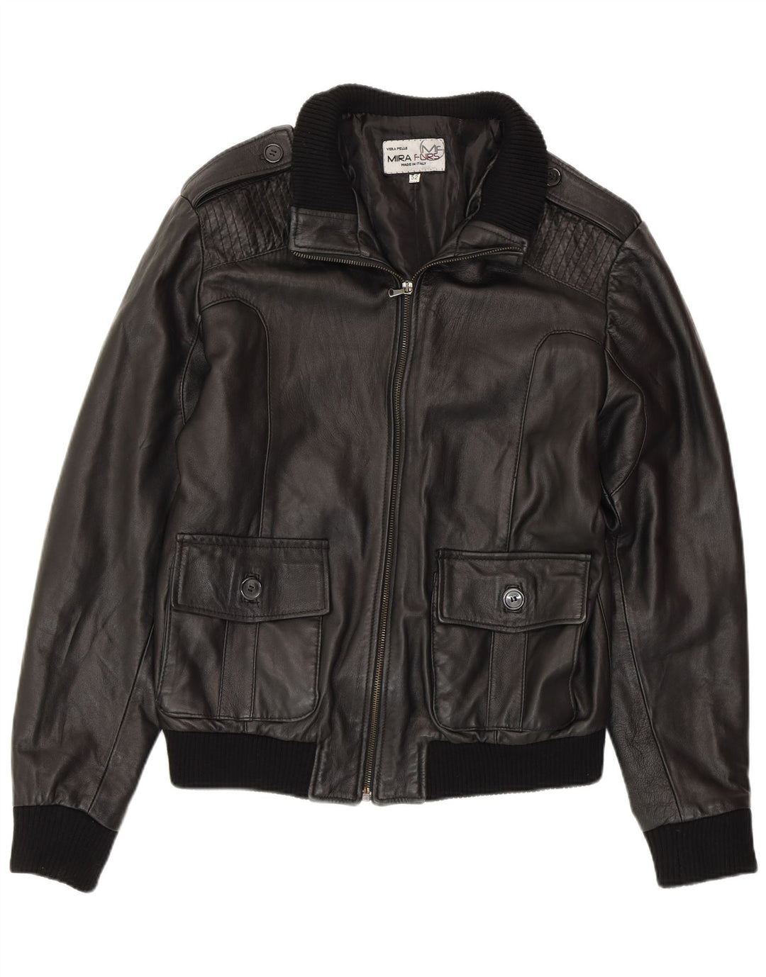 MIRA FURS Jachetă militară din piele pentru bărbați IT 52 XL din piele neagră