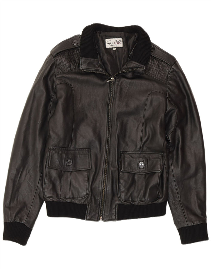 MIRA FURS Jachetă militară din piele pentru bărbați IT 52 XL din piele neagră