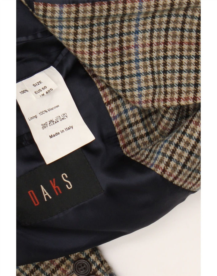 Jachetă blazer pentru bărbați DAKS cu 2 nasturi UK 40 Lână virgină mare maro cu picioare de hâine