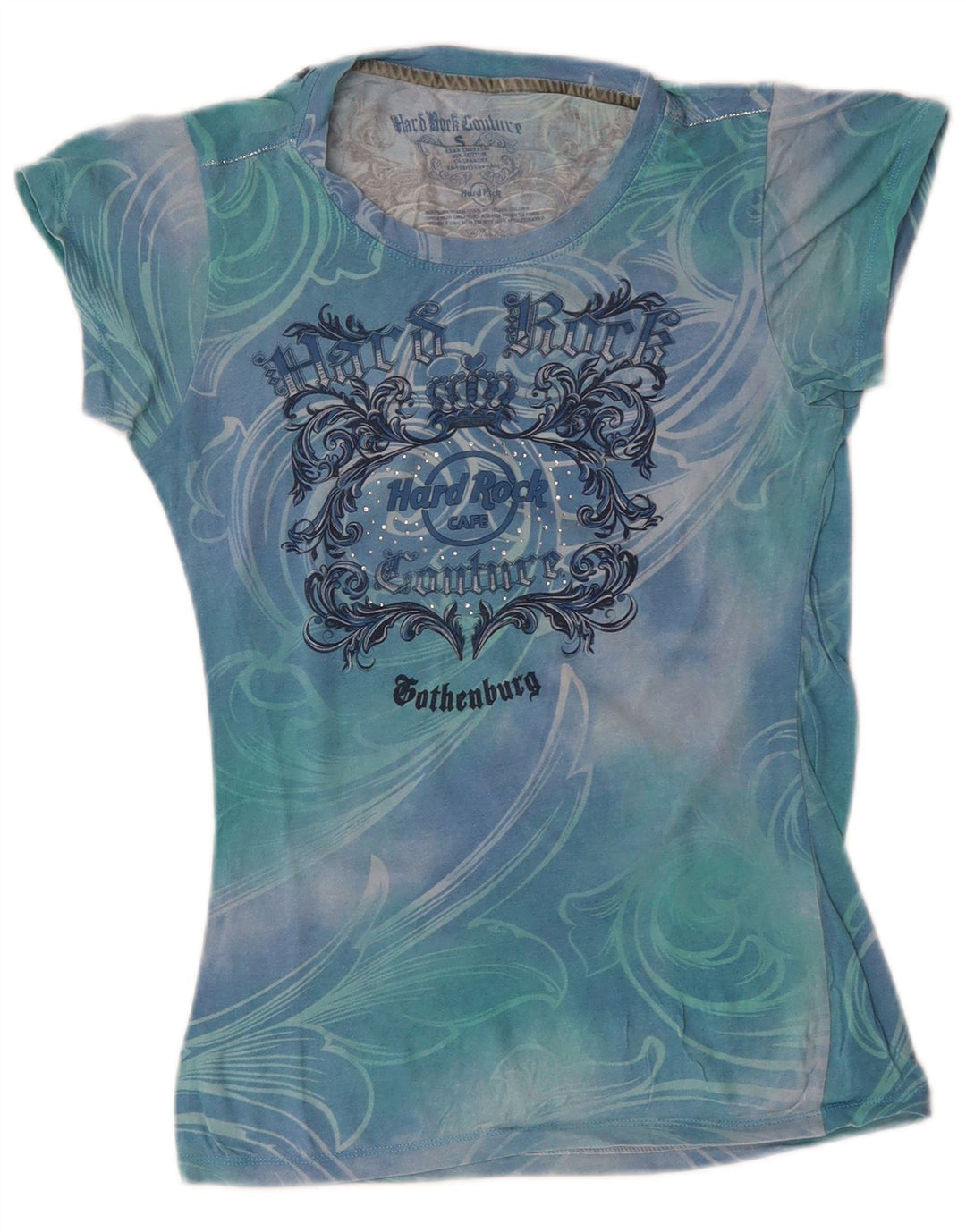 HARD ROCK CAFE Tricou grafic Couture pentru femei Top UK 8 Small Blue Tie Dye