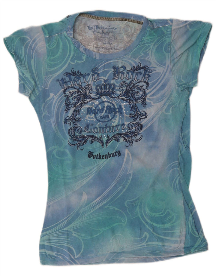 HARD ROCK CAFE Tricou grafic Couture pentru femei Top UK 8 Small Blue Tie Dye