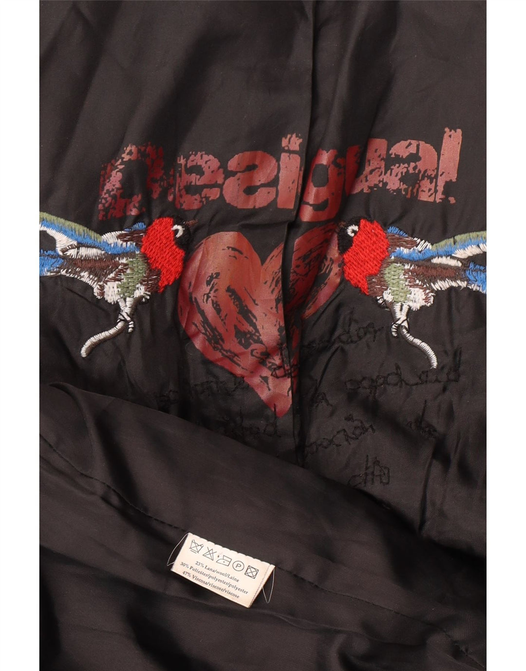 DESIGUAL pardesiu pentru femei UK 10 mic, negru, floral, viscoză, boemă