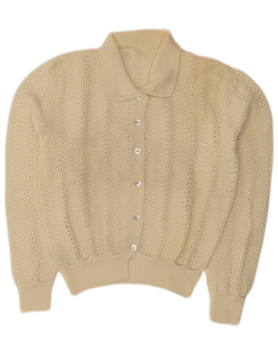 Pulover vintage cardigan crop pentru femei UK 10 Small Off White