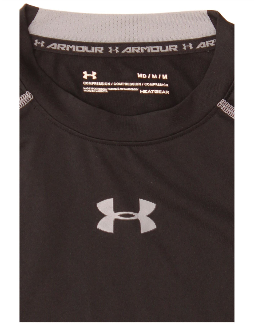 Tricou Under Armour pentru bărbați de compresie Top Mediu Negru cu dungi