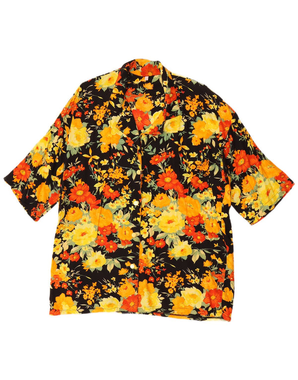 Cămașă vintage cu mânecă scurtă pentru femei UK 10, negru, floral, retro