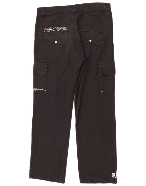 Pantaloni cargo grafic pentru bărbați Rare Humans XL W36 L30 bumbac negru