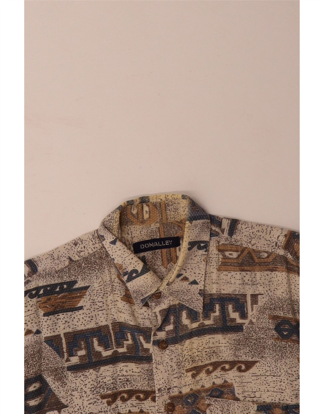 VINTAGE Mens Abstract Pattern Short Sleeve Shirt Large Grey Cotton