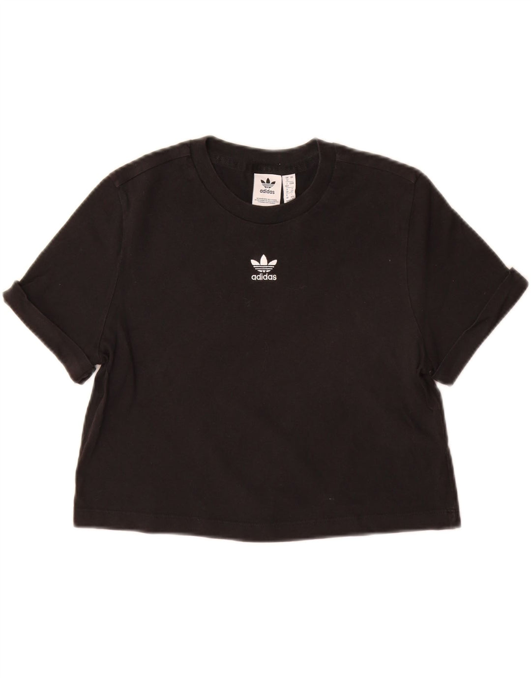 Tricou crop ADIDAS pentru femei, UK 12, bumbac mediu negru