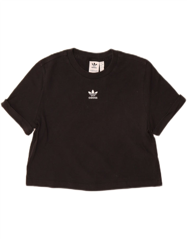 Tricou crop ADIDAS pentru femei, UK 12, bumbac mediu negru