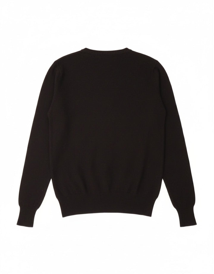 GUESS Womens V-Neck Jumper Sweater UK 10 Small Black Argyle/Diamond Wool