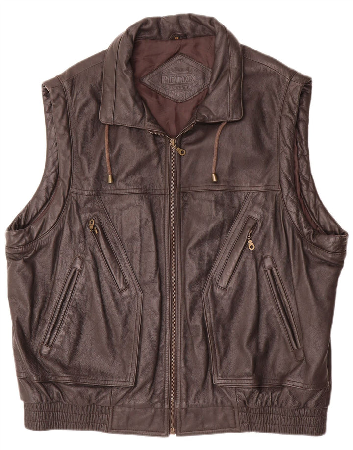 Gilet din piele pentru bărbați Prince IT 58 4XL maro