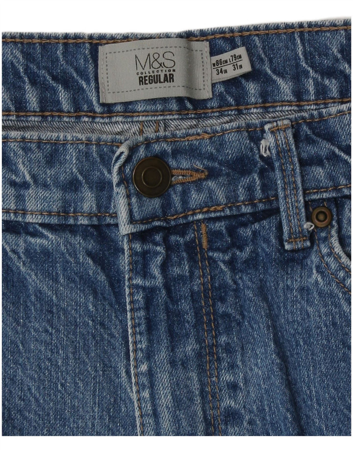 Blugi drepți obișnuiți pentru bărbați Marks & Spencer L34 L31 Bumbac albastru