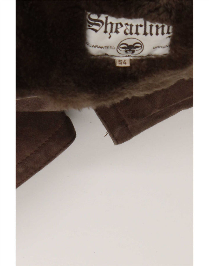 Jachetă vintage pentru bărbați din shearling IT 54 2XL maro din shearling