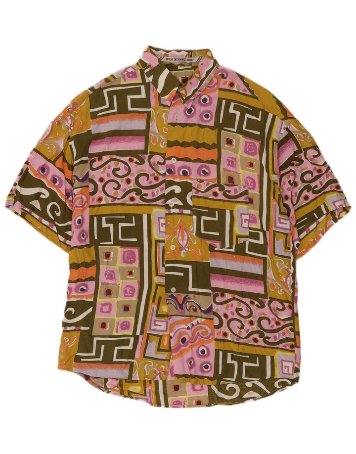 Cămașă vintage pentru bărbați cu mânecă scurtă, mare, multicoloră, viscoză