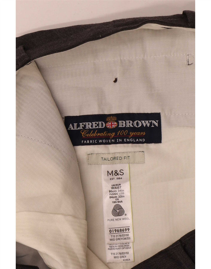 Marks & Spencer Pantaloni de costum drepți croiți pentru bărbați L34 L30 gri
