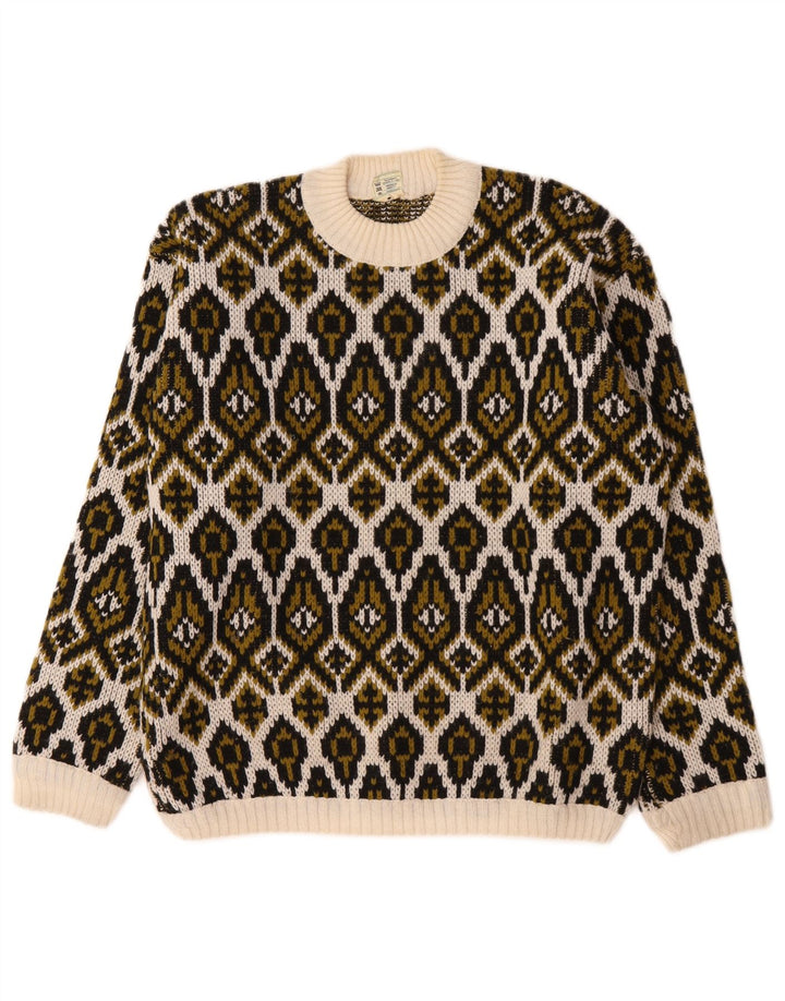 Pulover vintage pentru femei cu gât țestoasă, mediu alb deschis Fair Isle