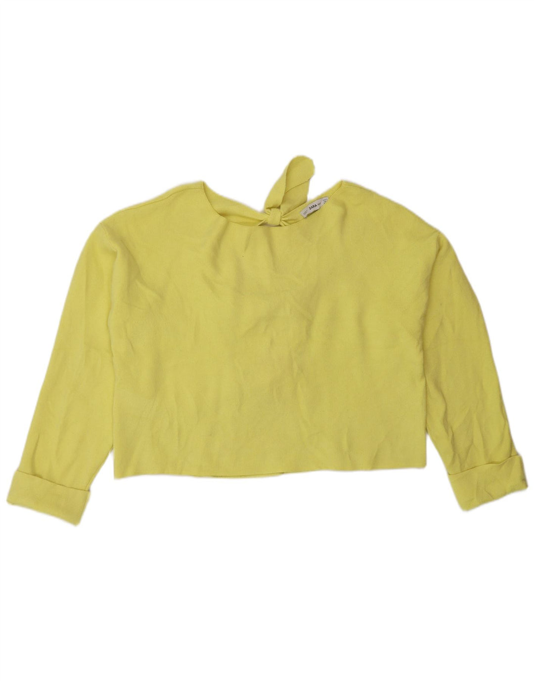 ZARA Womens Crop Long Sleeve Blouse Top UK 10 Small Yellow