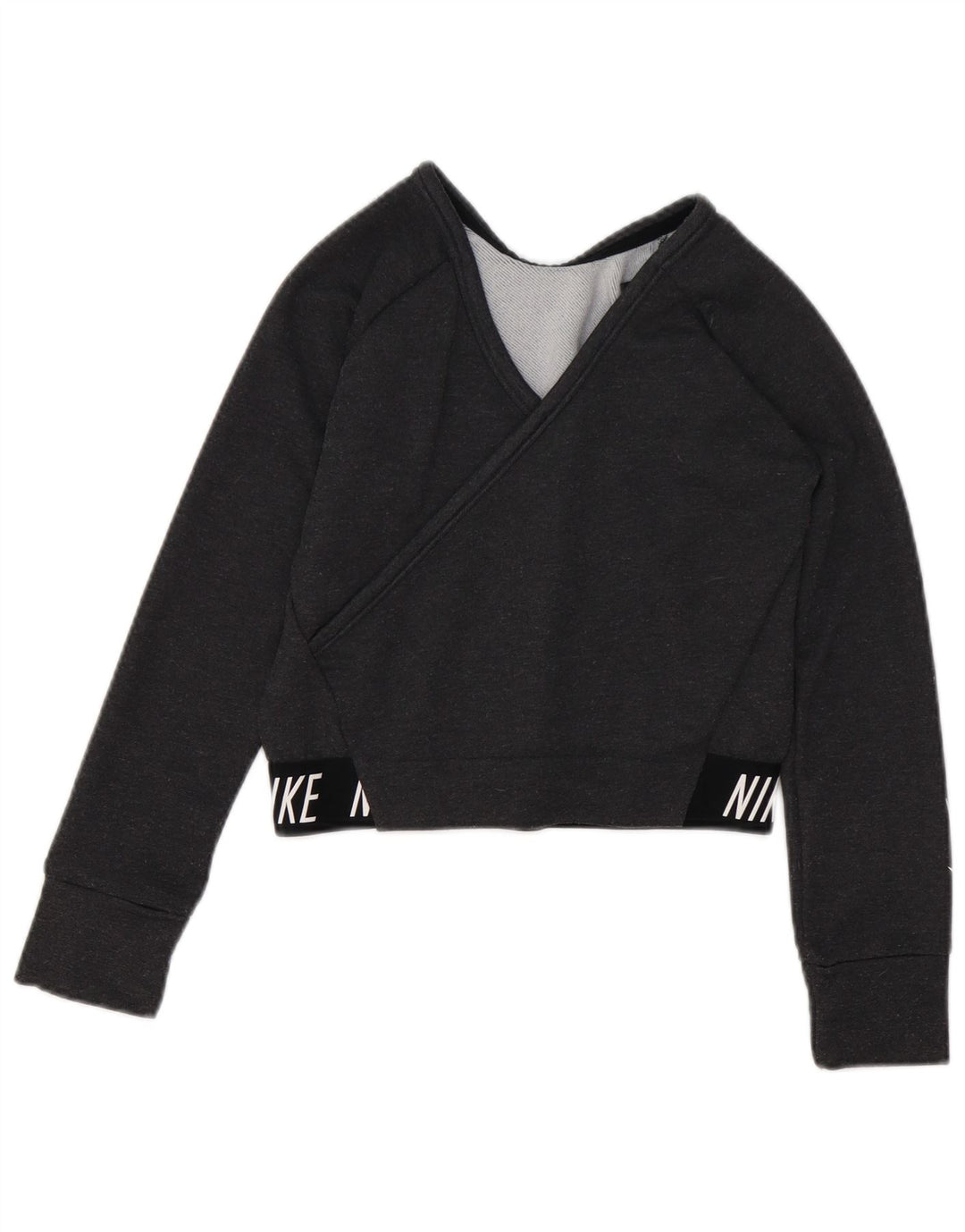 NIKE Girls Crop Graphic Sweatshirt Jumper 10-11 Years Medium Grey