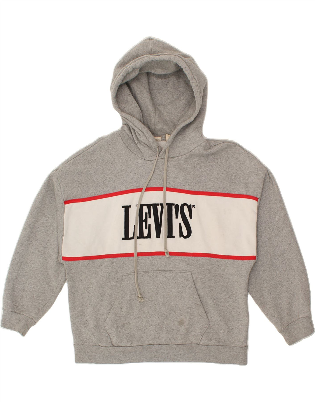 LEVI'S Mens Graphic Hoodie Jumper Small Grey Colourblock Cotton Vintage Levi's and Second-Hand Levi's from Messina Hembry 