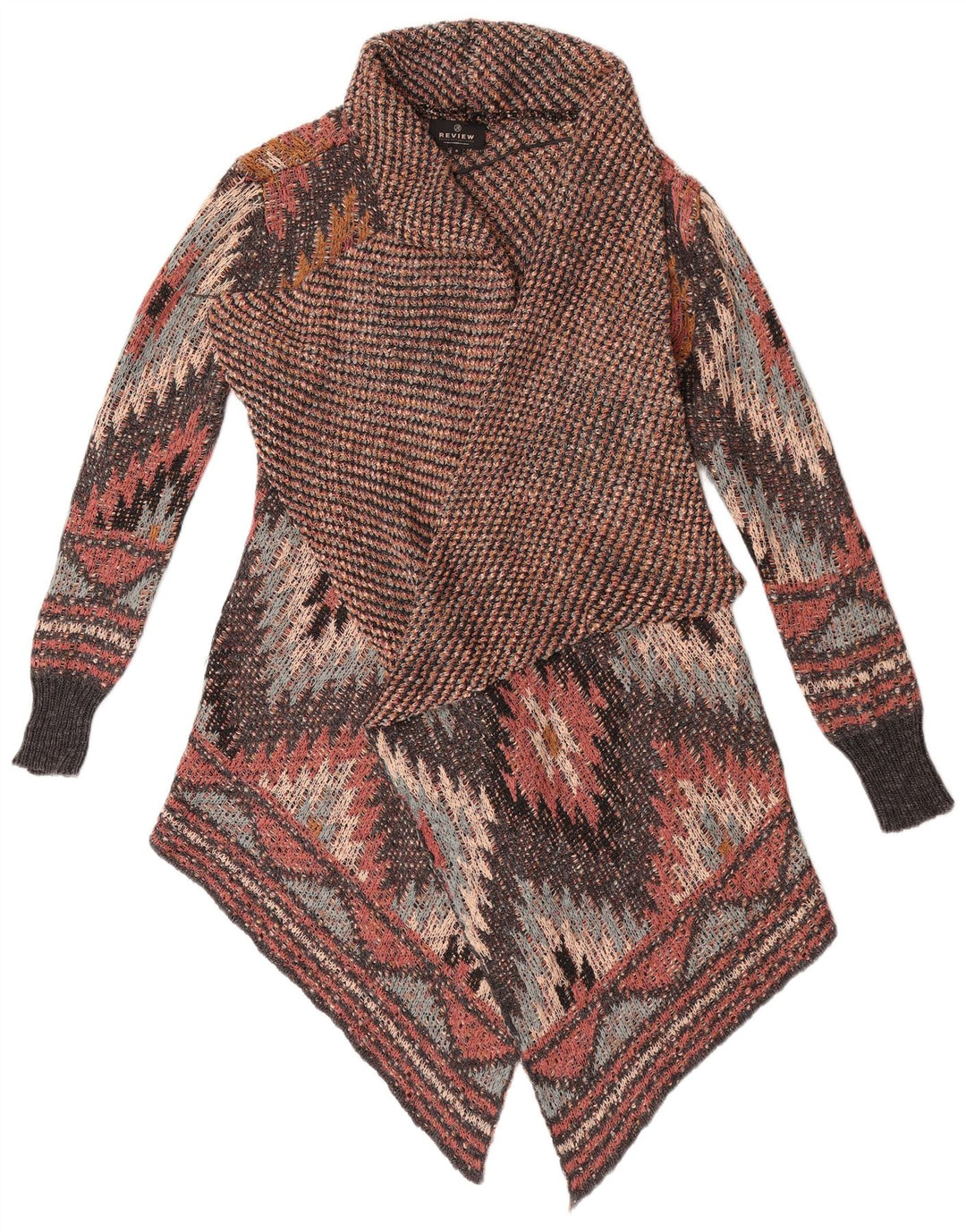 Recenzie Pulover cardigan asimetric pentru femei UK 10 Aztec multicolor mic