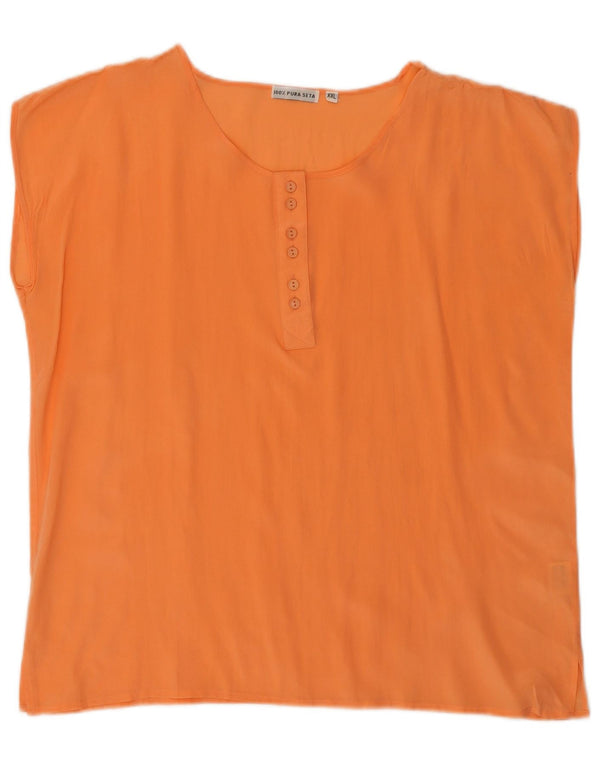 Bluză vintage pentru femei fără mâneci, UK 20 2XL, mătase portocalie