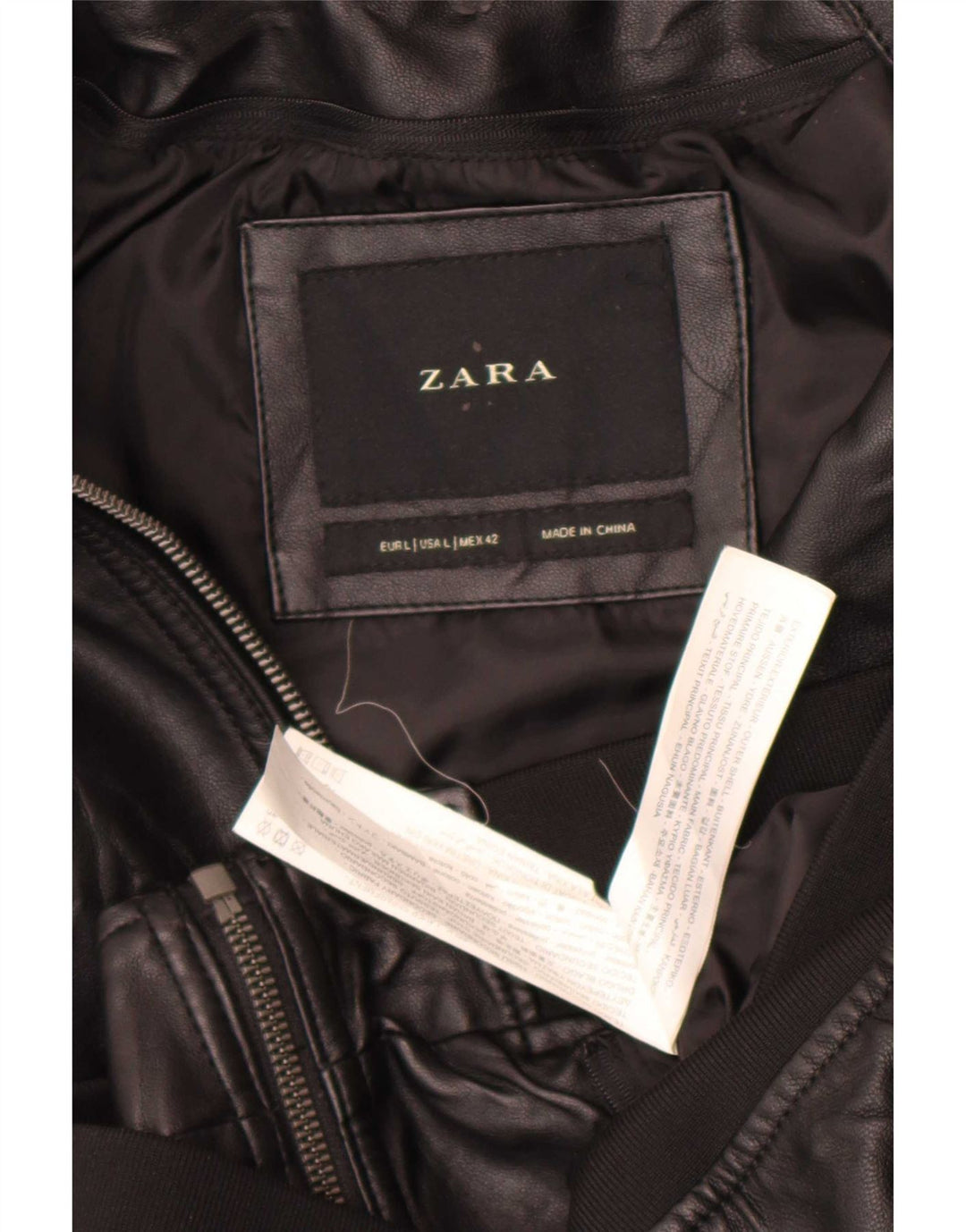 Jachetă bomber din piele artificială pentru bărbați Zara UK 40 Poliester negru mare