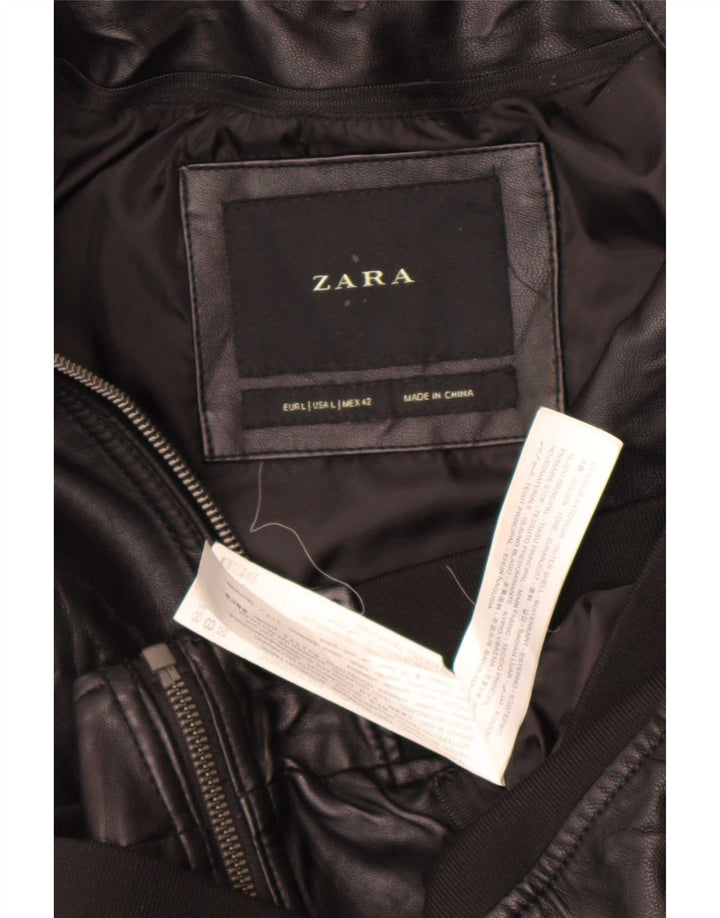 Jachetă bomber din piele artificială pentru bărbați Zara UK 40 Poliester negru mare