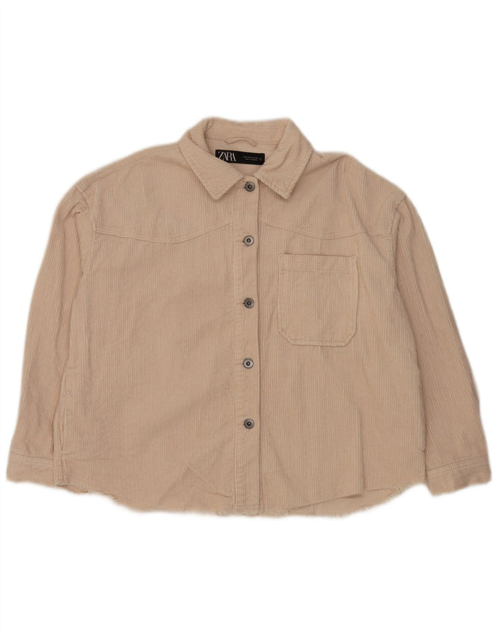 Cămașă oversize din velur pentru femei ZARA UK 14 Bumbac alb mediu mediu