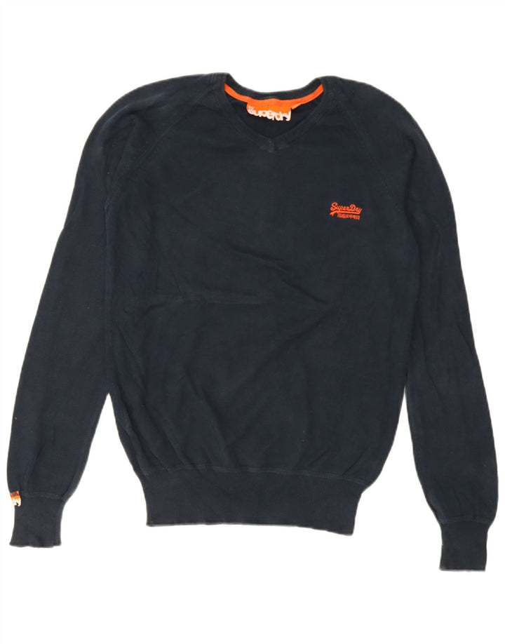 Pulover cu decolteu în V Superdry pentru bărbați, bumbac bleumarin mic