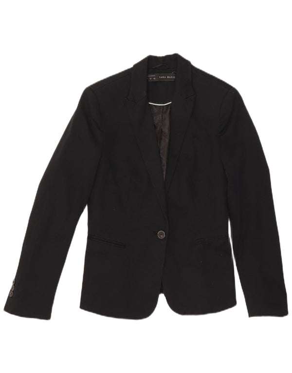 Blazer pentru femei Zara cu 1 nasture UK 12 Bumbac mediu negru