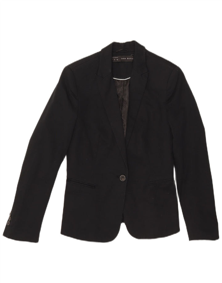 Blazer pentru femei Zara cu 1 nasture UK 12 Bumbac mediu negru
