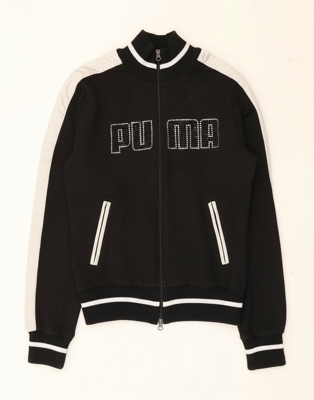 Jachetă de top cu trening grafic Puma pentru femei UK 12 Medium Black Colorblock