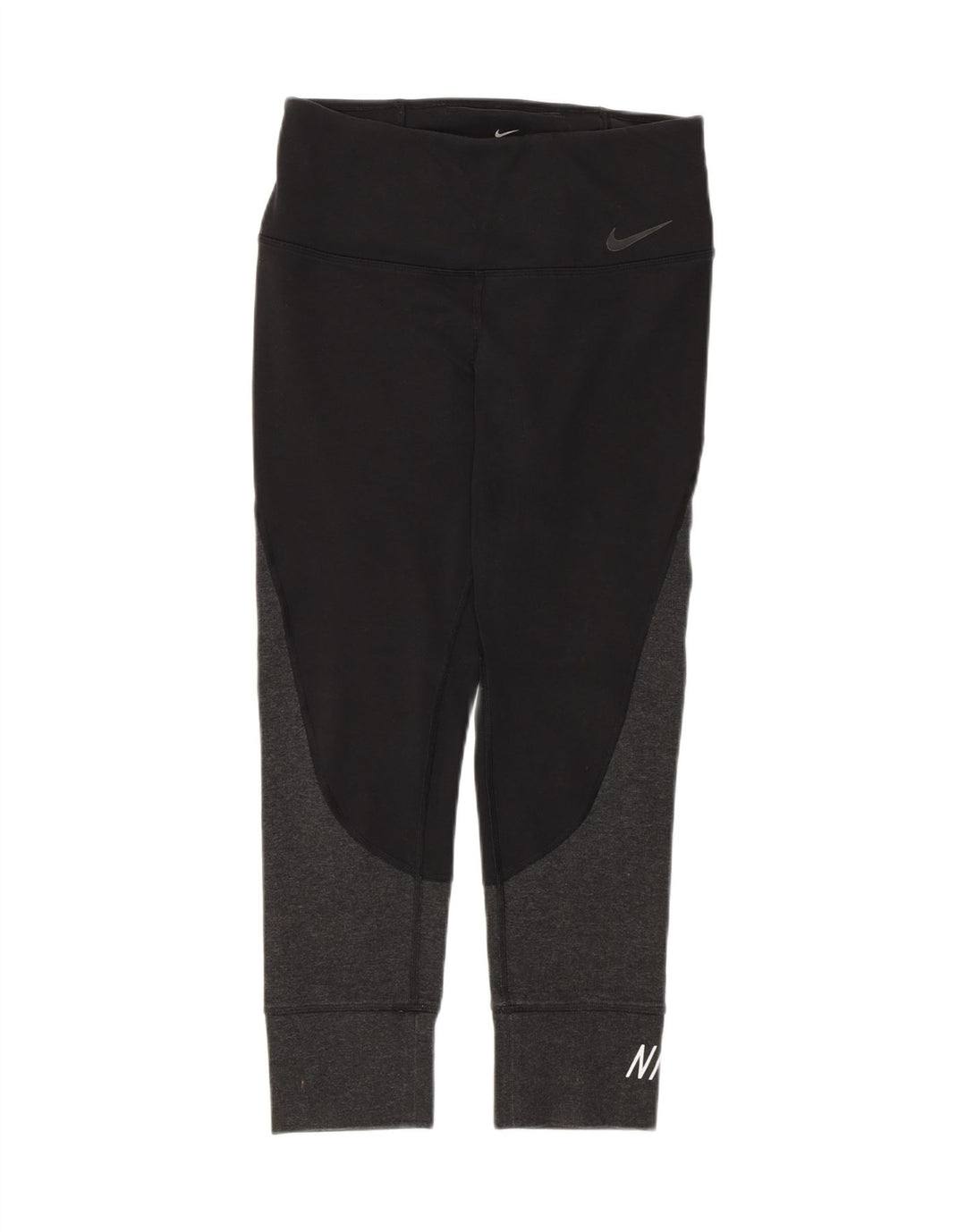 NIKE Womens Dri Fit Capri Leggings UK 12 Medium  Black Colourblock