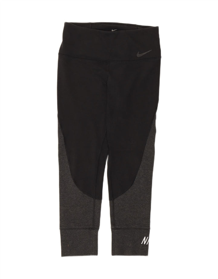 NIKE Womens Dri Fit Capri Leggings UK 12 Medium  Black Colourblock
