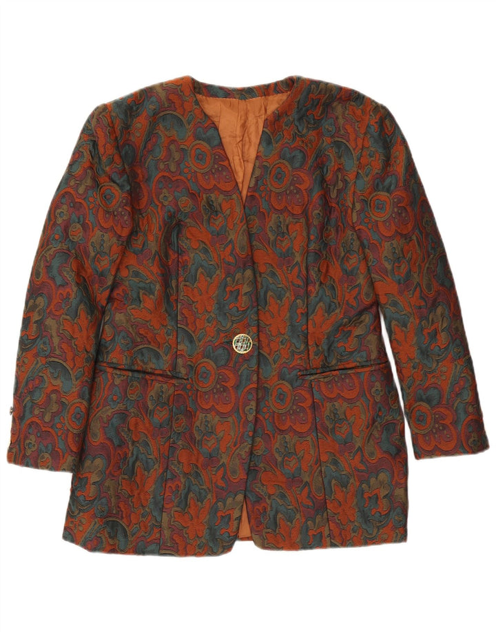 Jachetă vintage pentru femei cu 1 nasture, UK 10, multicoloră, florală