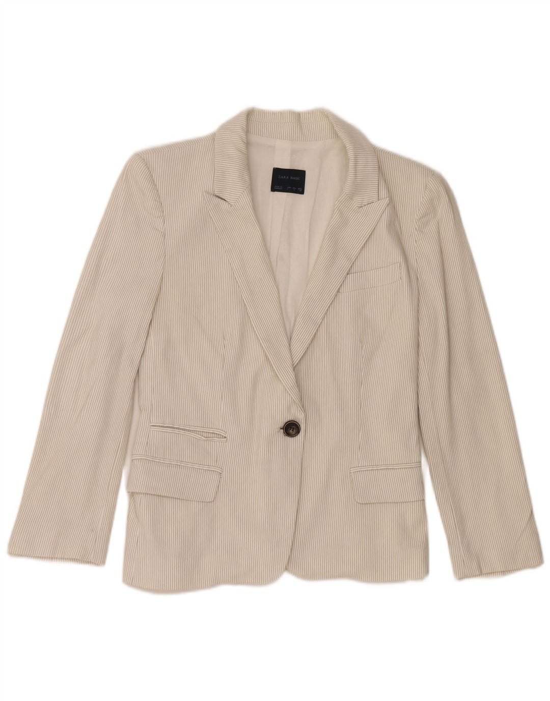 Blazer pentru femei Zara cu 1 nasture UK 14 mare bumbac alb cu dungi