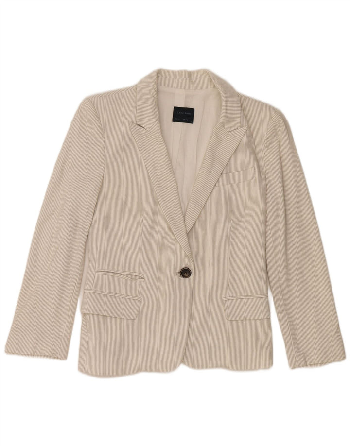 Blazer pentru femei Zara cu 1 nasture UK 14 mare bumbac alb cu dungi