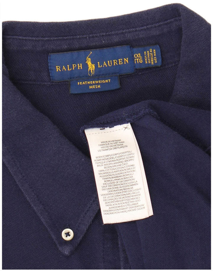 RALPH LAUREN Mens Big & Tall Featherweight Mesh Shirt 2XL Navy Blue Cotton