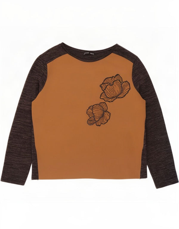 Top femeie Zara cu mânecă lungă UK 16 mare maro floral