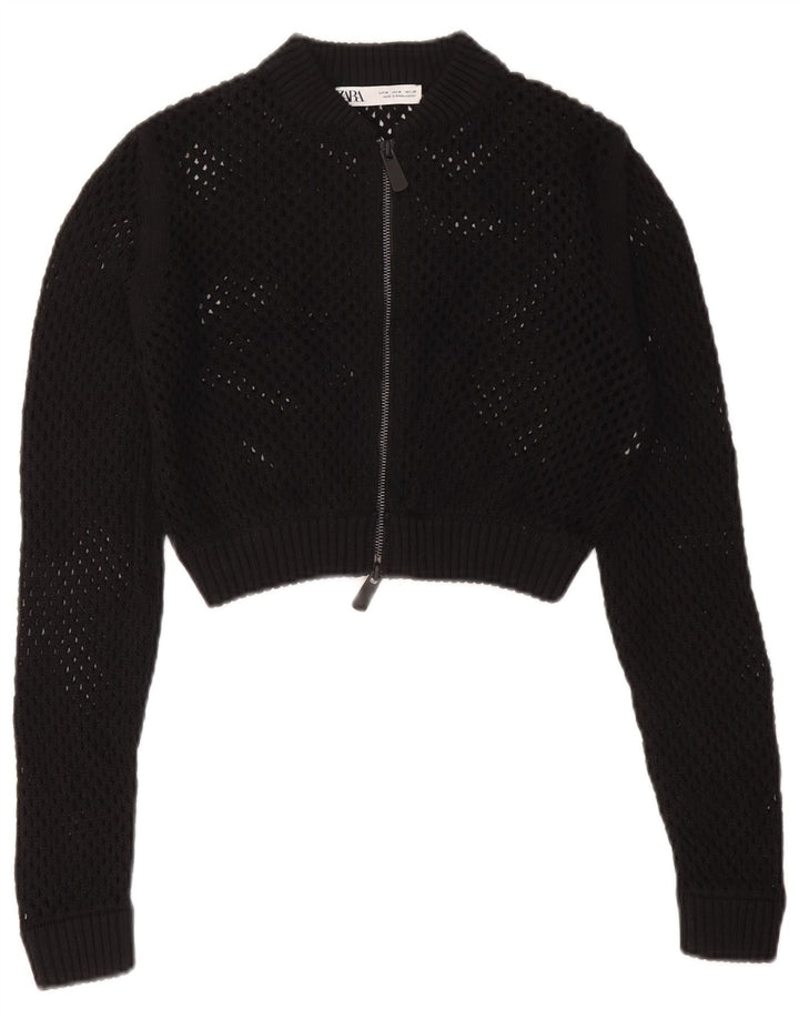 Pulover cardigan pentru femei Zara Crop See Through UK 12 Medium Black
